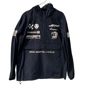 Sheepey Race Men's Hoodie Size M Navy Blue Logo 1/4 Zip Large Pocket Racing